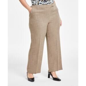 Kasper Extended-Tab Straight-Leg Pants Cypress Grey Brown NEW Plus Size 18W